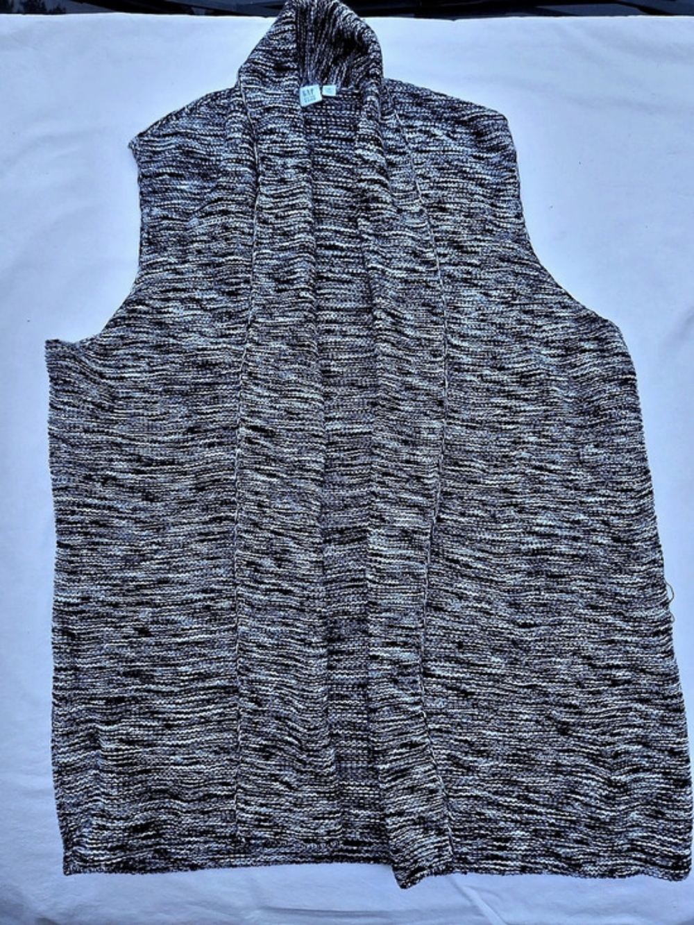 Gap Marled Open-Front Shawl Collar Sweater Vest Black & White XL